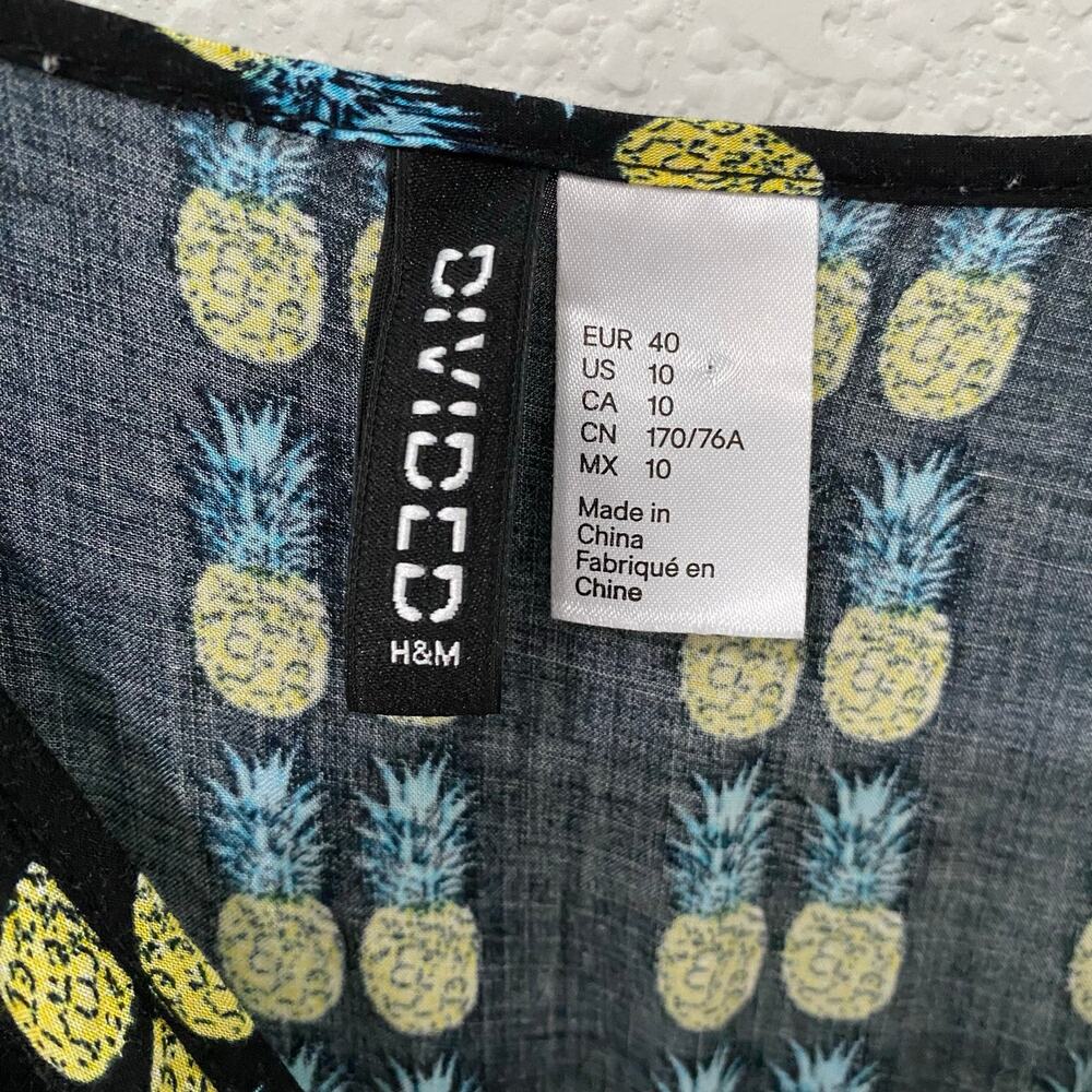 Divided H&M Pineapple Jumpsuit Black Yellow Adjustable Straps Pockets Sz 10 - Picture 5 of 12